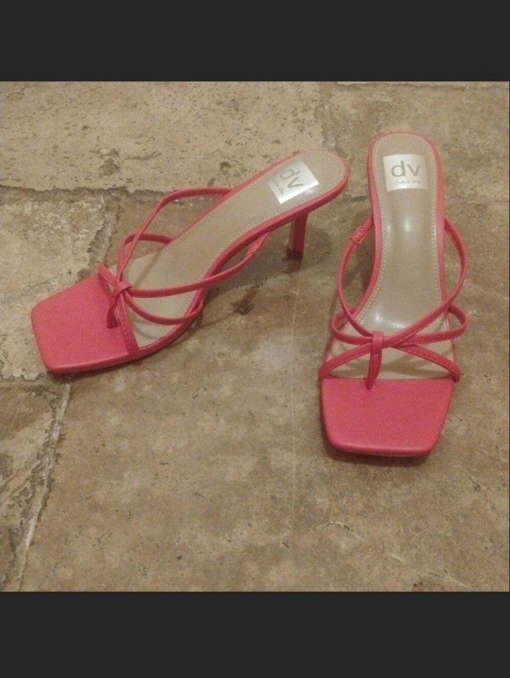 DV by Dolce Vita Red Strappy Square-Toe Mid Heel Sandals